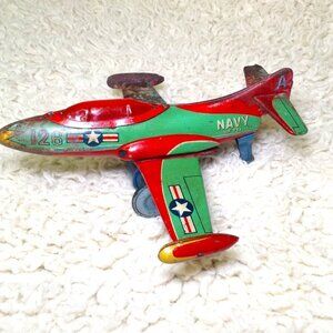 VINTAGE/ANTIQUE Korean War Friction Tin Toy, Barn Find; Navy, Vet, Collectible